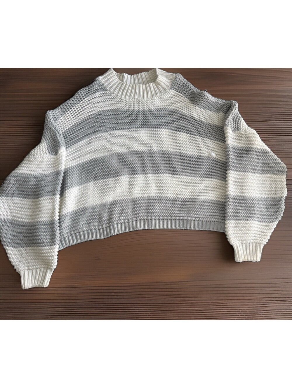 In The Style Plus Size 24 Grey White Striped Cropped Knit Sweater Jumper Chunky